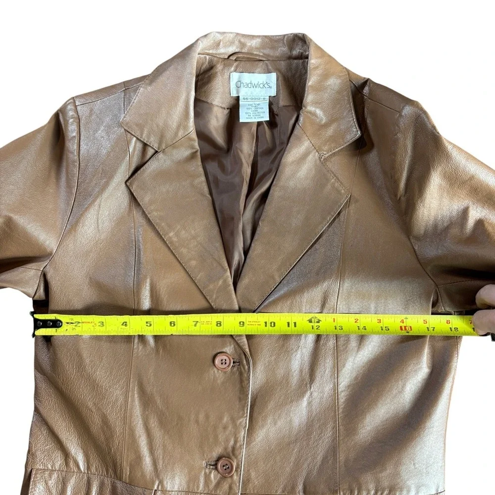 Chadwicks Womens 10P Cognac Brown Leather 2-Button Blazer Jacket